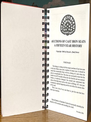 Cast Iron Implement Seats V. Bound with "Auctions of Cast Iron Seats A Fifteen Year History". Copyright 2006 by Bryan L. (Bud) Porter. 144 pages