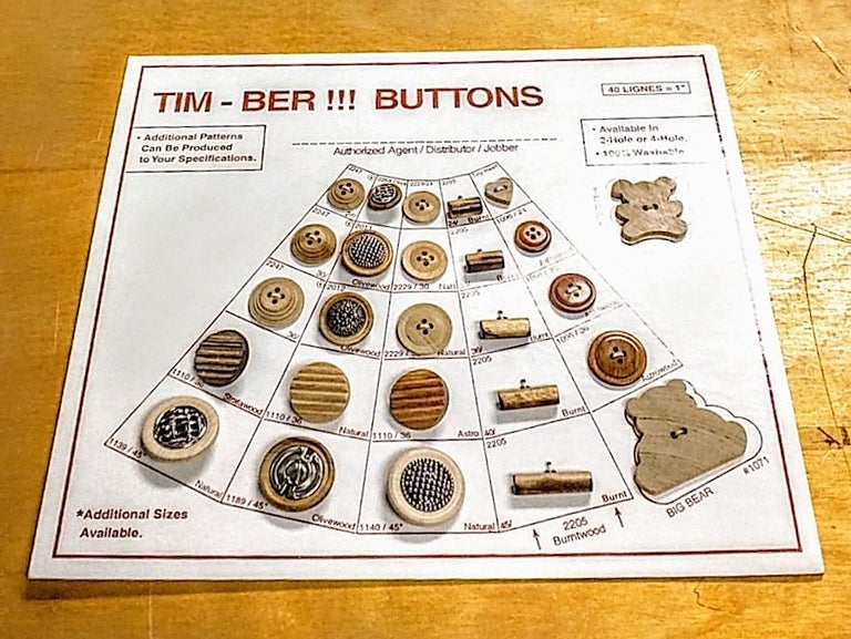 Item #8873 Salesman Sample Card with 26 Wooden Buttons. Timber Buttons.