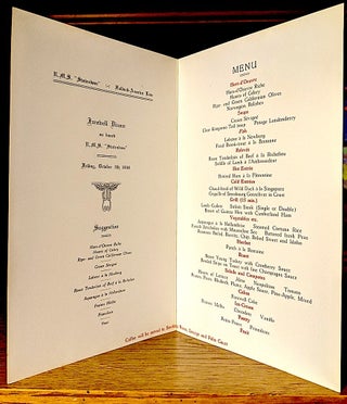 Farewell Dinner Menu. On Board R.M.S. "Statenbam" - Friday, October 7th 1938